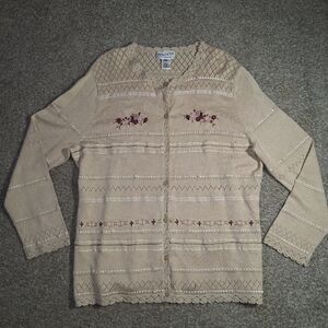 Women's Pendleton Cardigan 1X Linen Silk Blend Floral Embroidered